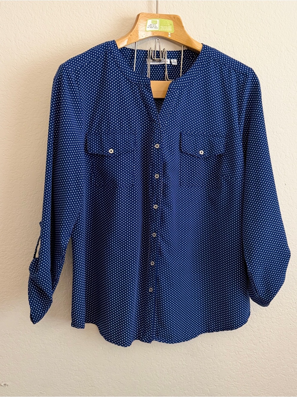 Notations Blue Polka Dot Button-Up Top